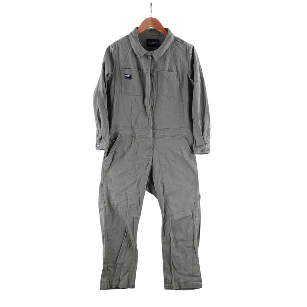 Wildfang Womens Small Workwear Olive Green Utility Coverall Jumpsuit Long Sleeve